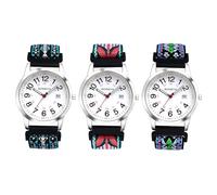 JewelryWe Geflochten Elastische Uhr mit Stoffarmband: 3pcs Boho Kalender Analog Quarz Armbanduhr mit Bunt Stretcharmband & 24-Stunden-Anzeige - Vintage Ethnische Damenuhr Herrenuhr mit Großen Zahlen