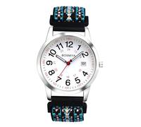 JewelryWe Geflochten Elastische Uhr mit Stoffarmband: Boho Kalender Analog Quarz Armbanduhr mit Bunt Stretcharmband & 24-Stunden-Anzeige - Vintage Ethnische Damenuhr Herrenuhr mit Großen Zahlen #G