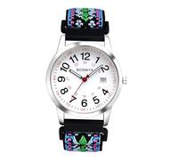 JewelryWe Geflochten Elastische Uhr mit Stoffarmband: Boho Kalender Analog Quarz Armbanduhr mit Bunt Stretcharmband & 24-Stunden-Anzeige - Vintage Ethnische Damenuhr Herrenuhr mit Großen Zahlen #F