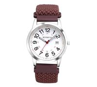 JewelryWe Geflochten Elastische Uhr mit Stoffarmband: Damen Herren Kalender Analog Quarz Armbanduhr mit Braun Gewebt Stretcharmband und 24-Stunden-Zifferblatt - Damenuhr Herrenuhr mit Großen Zahlen