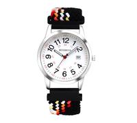 JewelryWe Geflochten Elastische Uhr mit Stoffarmband: Unisex Kalender Analog Quarz Armbanduhr mit Schwarz-Bunt Gewebt Stretcharmband & 24-Stunden-Anzeige - Boho Damenuhr Herrenuhr mit Großen Zahlen