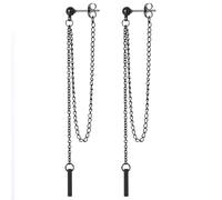 JewelryWe Hängende Ohrringe Damen Ohrhänger: Schwarz Edelstahl Kugel Ohrstecker mit Extra Lange Kette Stäbchen Anhänger Kettenohrringe Tropfen Ohrringe Ohr Piercings Geschenk für Frau Mädchen