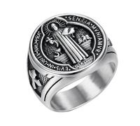 JewelryWe Heiliger Benedikt Ring Herren: Edelstahl Herren-Ring St. Benedikt Kreuz Siegelring Retro Exorzismus Schutz Amulett Fingerring Bandring Katholischer Religiöser Schmuck Geschenk Größe 67