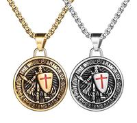 JewelryWe Heiliger Michael Halskette Herren: 2er Set Edelstahl Erzengel St. Michael Kreuz Schild Anhänger Kette Katholische Runde Medaille Amulett Schutzpatron Schmuck Geschenk für Männer Jungen
