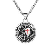 JewelryWe Heiliger Michael Halskette Herren: Silber Edelstahl Erzengel St. Michael Kreuz Schild Anhänger Kette Katholische Runde Medaille Amulett Schutzpatron Schmuck Geschenk für Männer Jungen