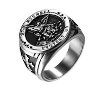 JewelryWe Heiliger Michael Ring Herren: Silber Edelstahl Herren-Ring Erzengel St. Michael Amulett Kreuz Schutzpatron Siegelring Retro Band Bandring Christliche Religiöse Schmuck Geschenk Größe 67