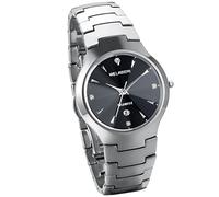 JewelryWe Herren Armbanduhr, Analog Quarz, Klassiker Luxus Kalender Business Casual Uhr mit Silber Wolfram Stahl Wolframcarbid Armband & Schwarz Runde Zifferblatt