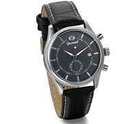 JewelryWe Herren Armbanduhr, Klassiker Business Casual Kalender mechanische Mechanik Uhr mit Leder Armband, Schwarz