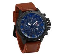 JewelryWe Herren-Armbanduhr Quarz Armbänder aus PU-Leder wasserdicht 3 gefälschte Zifferblätter Kalender 3 Farben, braun, Armband