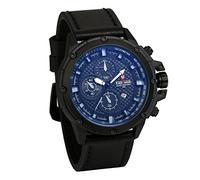 JewelryWe Herren-Armbanduhr, Quarz, Armband aus PU-Leder, wasserdicht, 3 Zifferblätter, falsche Zifferblätter, 3 Farben, Schwarz , Gurt