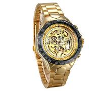 JewelryWe Herren Automatik Armbanduhr Gold Edelstahl Armband Skelett Uhr Automatikuhr