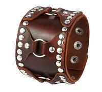 JewelryWe Herren Breit Lederarmband Nieten: Retro Punk Rock Ring Kreis Nieten Leder geflochten Armband Armreif Manschette Druckknopf Biker Armband verstellbar Braun