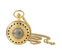 JewelryWe Herren Taschenuhr Gold mit Kette: Grau Edelstein Vintage Analog Quarz Kettenuhr Graviertes Gehäuse Klassische Uhr Anhänger Halskette Geschenk für Vater Freund Trauzeuge