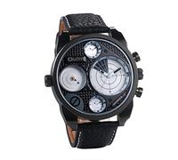 JewelryWe Herren Uhren Quarz Analog Zwei Zeitzone Armbanduhr Männer Leder Band Sportuhr Uhr mit großem Radarartigen Zifferblatt