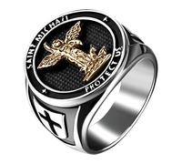 JewelryWe Herrenring Saint Michael Ring: Herren Edelstahl Heiliger Michael Erzengel Kreuz Runder Siegelring Katholischer Schutz Amulett Fingerring Religiöser Schmuck Geschenk Gold Silber Größe 62