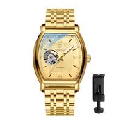 JewelryWe Herrenuhr Automatik Mechanische Armbanduhr: 3ATM Wasserdicht Automatische Uhr Herren Edelstahl Automatikuhr mit mit 36h Gangreserve, Leuchtzeiger, Datum Kalender & Tonneau Gehäuse Gold