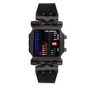 JewelryWe Herrenuhr Digital Binäre Uhr Rechteck Lünette Silikon Armbanduhr 4 Farbe LED Licht Kalender Woche Mode Cool Sport Uhren für Herren Damen Schwarz