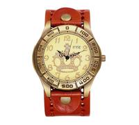 JewelryWe Herrenuhr Krone Uhr mit Lederarmband: Vintage Steampunk Analog Quarz Armbanduhr Herren Damen Orange Echtleder Leder Armband Halloween Punk Biker Uhr mit Großem Kronendesign Zifferblatt