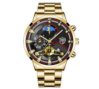 JewelryWe Herrenuhr Leuchtend Uhr Herren: Analog Quarz Armbanduhr Männer Gold Metallarmband Geschäft Lässige Uhr mit Leuchtzeiger und großem Mond Stern Zifferblatt
