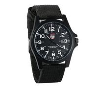 JewelryWe Herrenuhr Nylon Militär Uhr: 12/24H Analog Quarz Armbanduhr Herren Schwarz Canvas Stoff Textil Armband Taktische Outdoor Uhr Felduhr mit großen Zahlen