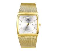 JewelryWe Herrenuhr Quadratische Leuchtende Uhr: 3ATM Wasserdicht Kalender Analog Quarz Armbanduhr Herren Gold Edelstahl Milanaise Mesh Armband Uhr mit Leuchtzeiger und Weiß Rechteckigem Zifferblatt