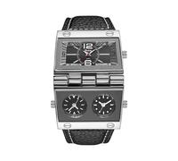 JewelryWe Herrenuhr Rechteckige Uhr mit Lederarmband: Einzigartig Übergroß Analog Quarz Armbanduhr Herren Schwarz Leder Armband Sportuhr mit DREI Zeitzonen und Großem Zifferblatt