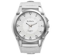 JewelryWe Herrenuhr Steampunk Leder Uhr: Herren Vintage Punk Analog Quarz Armbanduhr Männer Weiß Breit Lederarmband Lässige Sport Uhr mit großem Runden Digital Zifferblatt