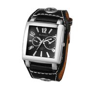 JewelryWe Herrenuhr Steampunk Quadratische Armbanduhr: Vintage Analog Quarz Armbanduhr Herren Schwarz Breit PU Lederarmband Punk Rock Biker Manschetten Uhr mit großem Rechteckigen Zifferblatt