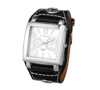 JewelryWe Herrenuhr Steampunk Quadratische Armbanduhr: Vintage Analog Quarz Uhr Herren Schwarz Breit PU Lederarmband Punk Rock Biker Manschetten Uhr mit Weiß großem Rechteckigen Zifferblatt