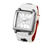 JewelryWe Herrenuhr Steampunk Quadratische Armbanduhr: Vintage Analog Quarz Uhr Herren Weiß Breit PU Lederarmband Punk Rock Biker Manschetten Uhr mit großem Rechteckigen Zifferblatt