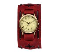 JewelryWe Herrenuhr Steampunk Uhren mit Lederarmband: Halloween Punk Analog Quarz Armbanduhr Herren 24-Stunden Zifferblatt Dual-Use Uhr mit Rot Abnehmbarem Breit Echtleder Leder Armband