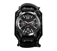 JewelryWe Herrenuhr Steampunk Uhren mit Lederarmband: Halloween Punk Analog Quarz Armbanduhr Herren Großes Zifferblatt Dual-Use Uhr mit Schwarz Abnehmbarem Breit Echtleder Leder Armband