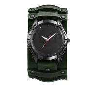 JewelryWe Herrenuhr Steampunk Uhren mit Lederarmband: Halloween Punk Totenkopf Schädel Analog Quarz Armbanduhr Herren Große Dual-Use Uhr mit Grün Abnehmbarem Breit Echtleder Leder Armband