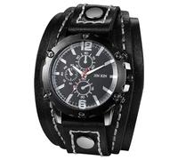 JewelryWe Herrenuhr Steampunk Uhren mit Lederarmband: Vintage Punk Analog Quarz Armbanduhr Herren Schwarz Breit Mehrschichtig Echtleder Leder Armband Halloween Große Uhr für Männer Vater Freund