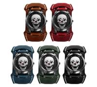 JewelryWe Herrenuhr Totenkopf Uhren mit Lederarmband: 5 Stück Halloween Steampunk Schädel Analog Quarz Armbanduhr Herren Großes Zifferblatt Dual-Use Uhr mit Abnehmbarem Breit Echtleder Leder Armband