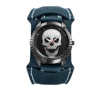 JewelryWe Herrenuhr Totenkopf Uhren mit Lederarmband: Halloween Steampunk Schädel Analog Quarz Armbanduhr Herren Großes Zifferblatt Dual-Use Uhr mit Blau Abnehmbarem Breit Echtleder Leder Armband