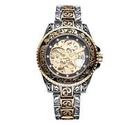 JewelryWe Herrenuhr Vintage Skelett Automatikuhr: Antik Gold 36 Stunden Gangreserve Automatisch Mechanische Armbanduhr Herren Edelstahl Automatik Uhr mit Leuchtzeiger, Diamantskala & Drehbare Lünette