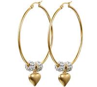 JewelryWe Herz Ohrringe Damen Creolen: 50mm Edelstahl Strass Perlen Kugel große Creolen Huggie Ohrhänger Ohrstecker mit Herz Anhänger Hängende Ohrringe für Frauen Mädchen Gold Weiß