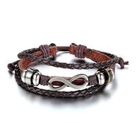 JewelryWe Infinity Leder Armband Verstellbar: Lieben Unendlichkeit Zeichen Braun Mehrschichtig Geflochten Lederarmband Manschette Armreif Boho Tribal Surfer Wickelarmband Damen Herren 20,5-26,5cm