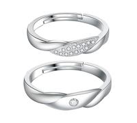 JewelryWe Infinity Paar Ringe Verlobungsringe: Edelstahl Zirkonia Unendlichkeit Offen Verstellbare Partnerringe Freundschaftsringe Eheringe Pärchen Eternity Hochzeit Band für Damen Herren Silber