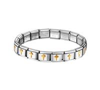 JewelryWe Italian Charms Bracelet für Damen: 9mm Gold Kreuz Abnehmbar Module für Italienische Charm Armbänder Silber Edelstahl Elastisch Armband mit 18 Gliedern Italian Style Charms Schmuck