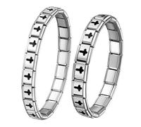 JewelryWe Italian Charms Bracelet für Paare: 2pcs 9mm Schwarz Kreuz Abnehmbar Module für Italienische Charm Armbänder Silber Edelstahl Elastisch Freundschaft Partner Armband Italian Style Charms