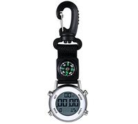 JewelryWe Karabineruhr Digital Clip on Quarzuhr Karabiner Taschenuhr mit Leuchtendem Zifferblatt Kalender Wecker Kompass, FOB Uhr für Ärzte Krankenschwestern Sanitäter Köche Sport Unisex Silber