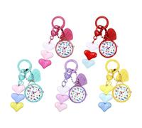 JewelryWe Karabineruhr Kinder Taschenuhr mit Karabiner: 5 Stück Analog Quarz Uhr mit Herz Anhänger Schlüsselanhänger Outdoor Sport Clip auf Uhr für Mädchen Jugendliche und Studenten