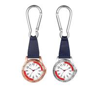 JewelryWe Karabineruhr Pulsmesser Taschenuhr mit Karabiner: 2 Stück Analog Quarz Schwesternuhr Echtleder Band Outdoor Rucksack Uhr für Krankenschwester Ärzte Radfahrer Kletterer