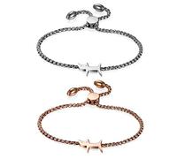 JewelryWe Katze Armband Damen Armkette: 2 Stück Edelstahl Cartoon Kätzchen Verstellbar Dünne Charm Armkette Armreif Schmuck Geschenk für Frau Mädchen