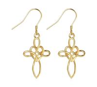 JewelryWe Keltische Kreuz Ohrringe Damen: hypoallerge 925 Silber Ohrhaken Cross Ohrhänger mit Herz und Infinity Knoten Liebe Symbol Jahrestag Geburtstag Ohrschmuck für Frauen und Mädchen, Gold