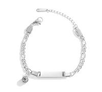 JewelryWe Kinder Baby Armband Figarokette: Silber Edelstahl Zirkonia Hochglanz Poliert ID Tag Figaro Kette Kinderarmband Babyarmband Armkette für Junge Mädchen