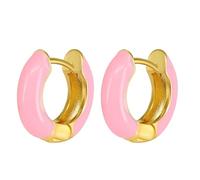 JewelryWe Kleine Creolen Ohrringe Damen: Gold Chunky Edelstahl Leicht Creolen Huggie Ohrringe mit Rosa Emaille Hypoallergene Dicke Kreolen Ohrstecker Geschenk für Frau Mädchen