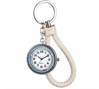 JewelryWe Krankenschwester Taschenuhr mit Leder Schlüsselanhänger, Quarz Analog Fob Uhr für Outdoor-Camping Geschenk Weiß